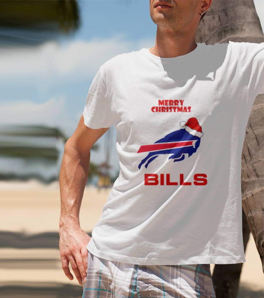 Merry Christmas Bills Santa Hat Logo Football Fan Gear T-Shirt