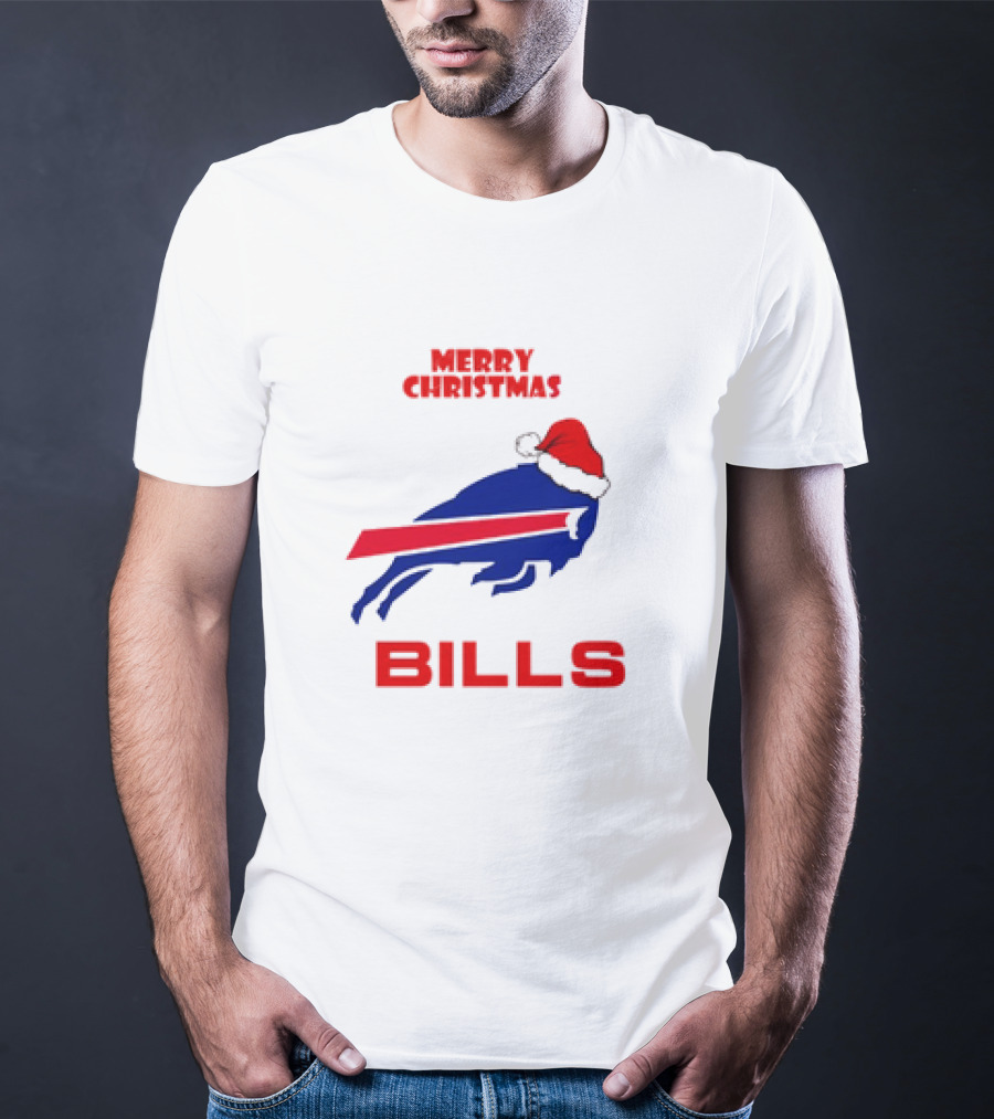 Merry Christmas Bills Santa Hat Logo Football Fan Gear T-Shirt