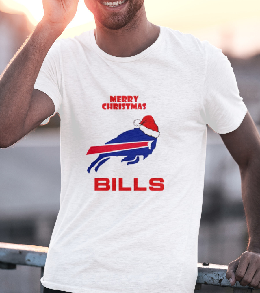 Merry Christmas Bills Santa Hat Logo Football Fan Gear T-Shirt