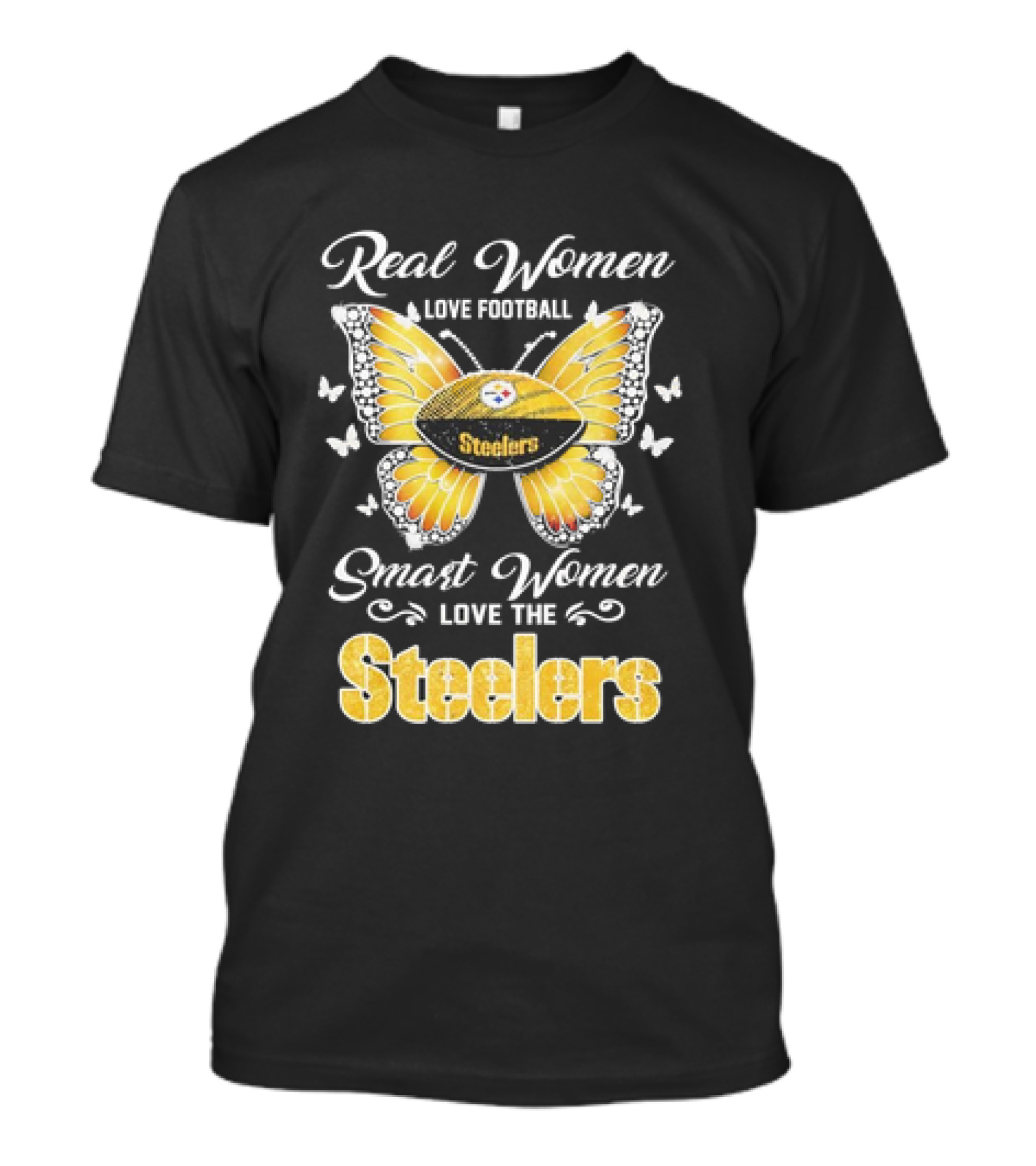 Real Women Love Football Smart Women Love The Steelers Football Butterfly T-Shirt