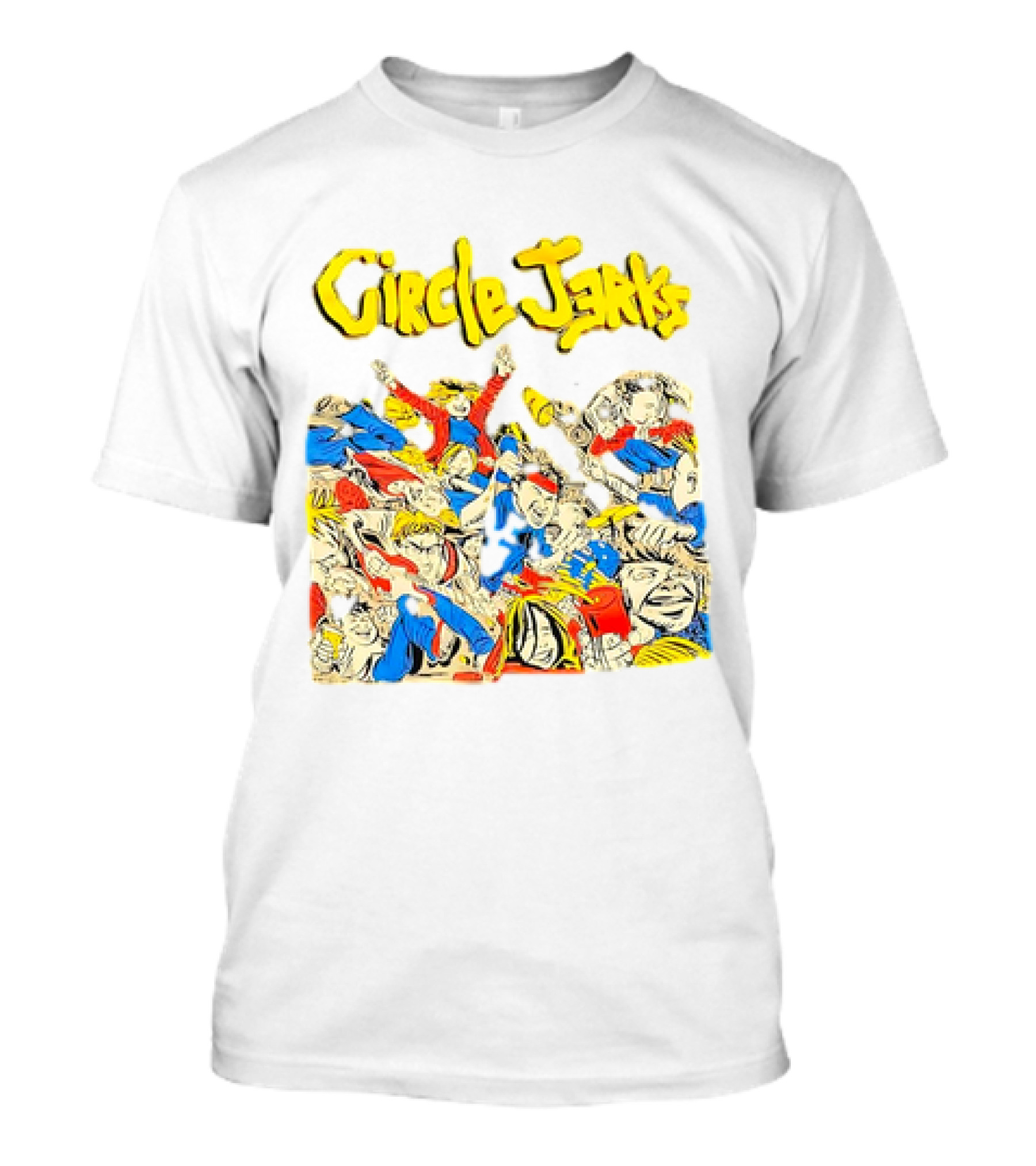 Circle Jerks Cartoon Energetic Crowd Scene With Vibrant Characters T-Shirt