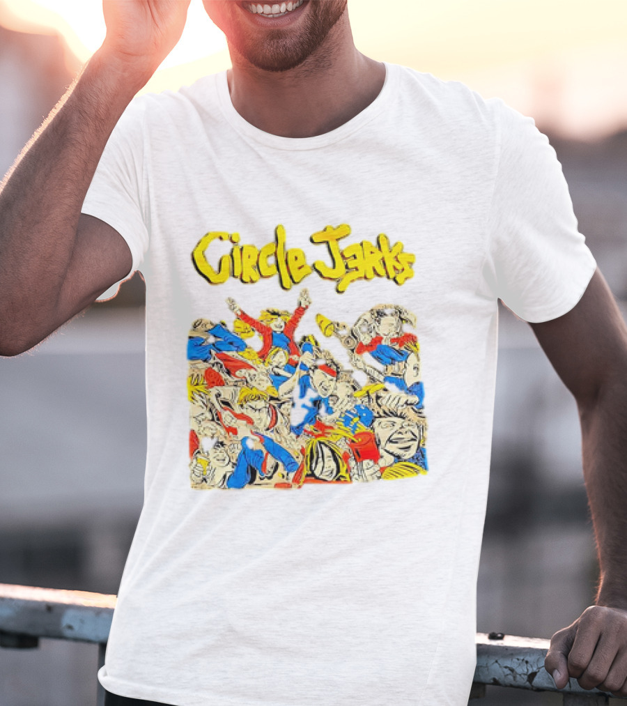 Circle Jerks Cartoon Energetic Crowd Scene With Vibrant Characters T-Shirt