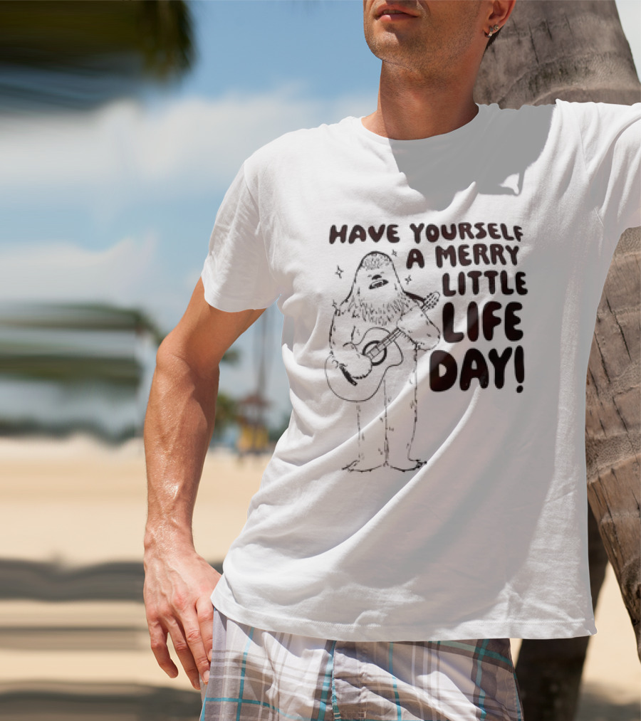 Bigfoot Have Yourself A Merry Little Life Day Playing Guitar T-Shirt