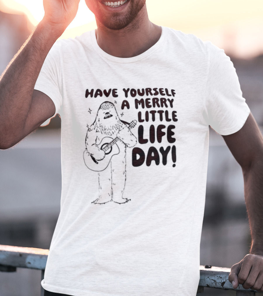 Bigfoot Have Yourself A Merry Little Life Day Playing Guitar T-Shirt