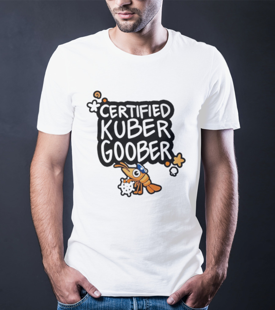 Certified Kuber Goober Kubernetes Shrimp Character With Clouds And Stars T-Shirt