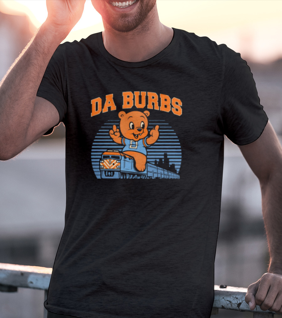 Da Burbs Train Chicago Bears Football Bear With Train Scene T-Shirt