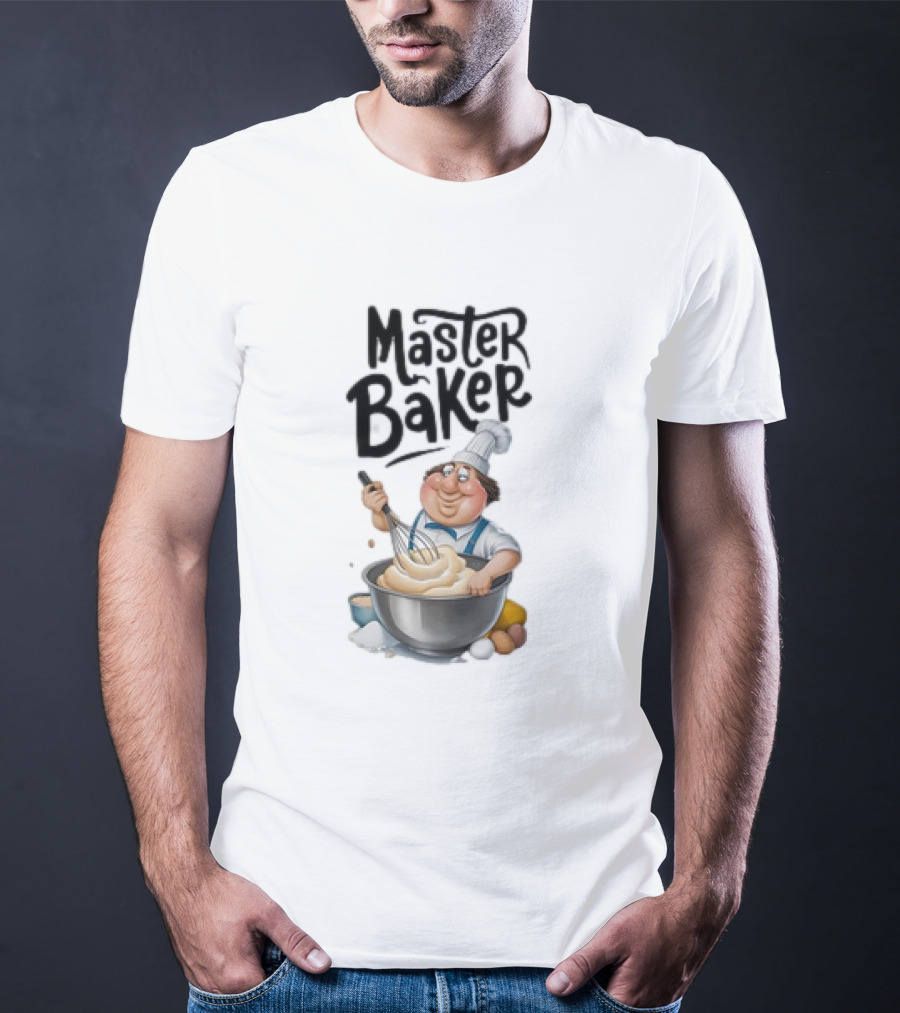 Master Baker Caricature Whisking Dough Enthusiastically T-Shirt