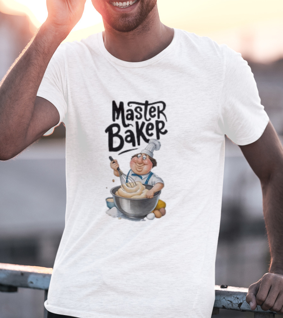 Master Baker Caricature Whisking Dough Enthusiastically T-Shirt