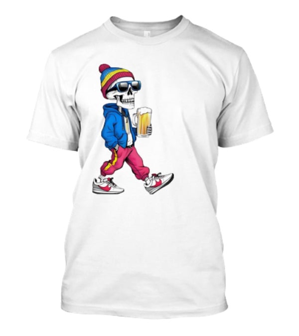 Skeleton Somewhere It's Beer Time Walking With A Mug T-Shirt