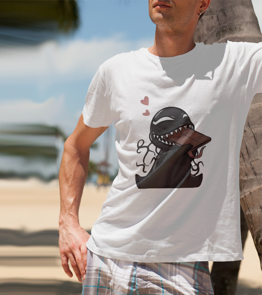 Venom Eating Chocolate Cartoon Meme With Hearts T-Shirt