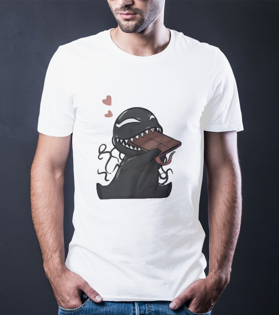 Venom Eating Chocolate Cartoon Meme With Hearts T-Shirt