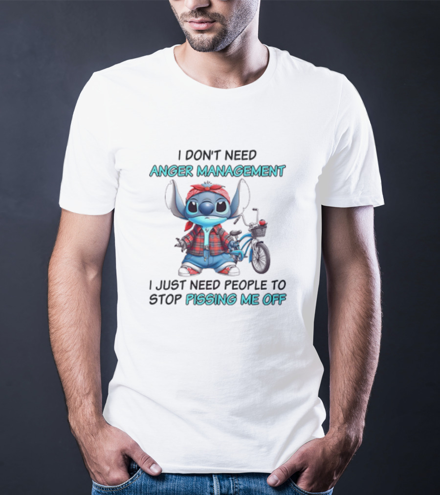 Stitch I Don’t Need Anger Management People Stop Pissing Me Off Bicycle Plaid T-Shirt