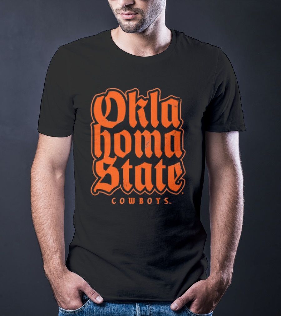 Oklahoma State Cowboys Retro Gothic Orange Text T-Shirt
