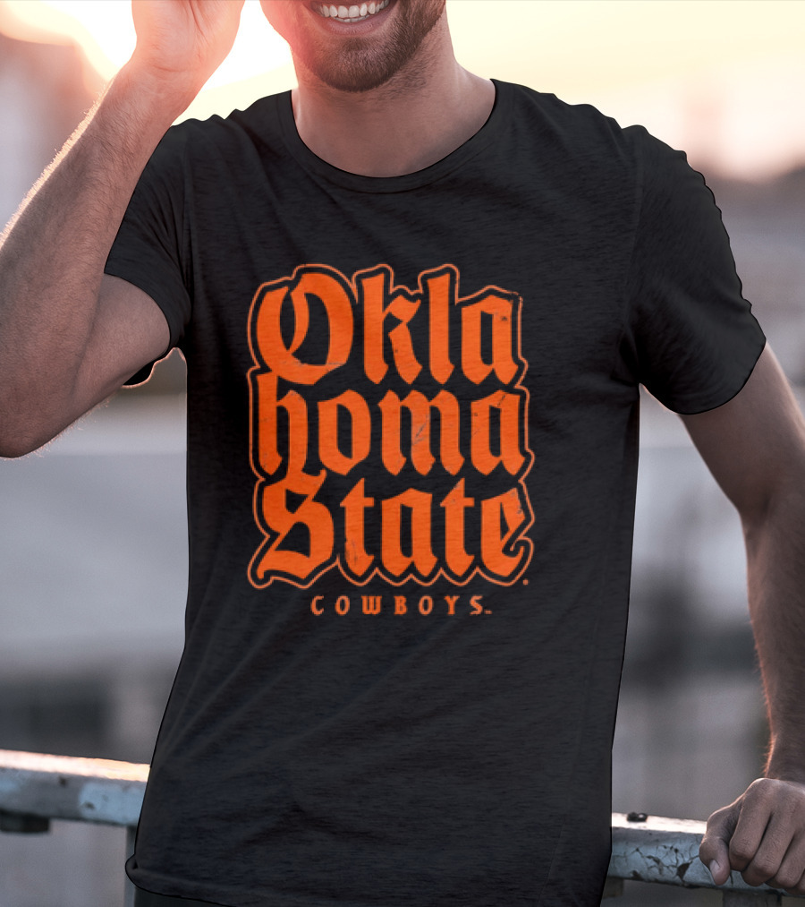 Oklahoma State Cowboys Retro Gothic Orange Text T-Shirt