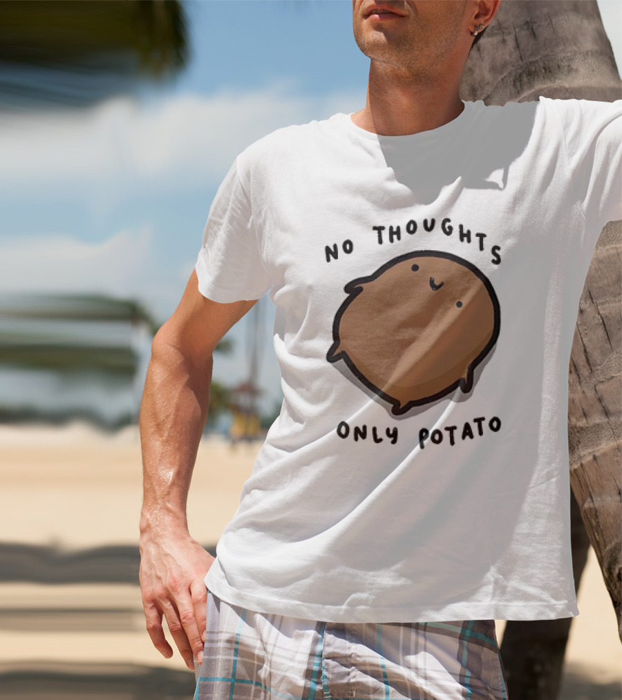 No Thoughts Only Potato Cute Cartoon Potato Character T-Shirt