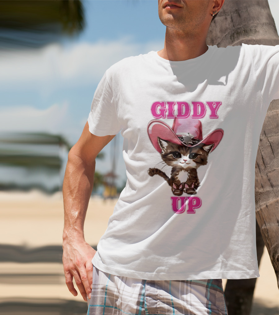 Giddy Up Cowboy Cat Pink Hat Kitten T-Shirt