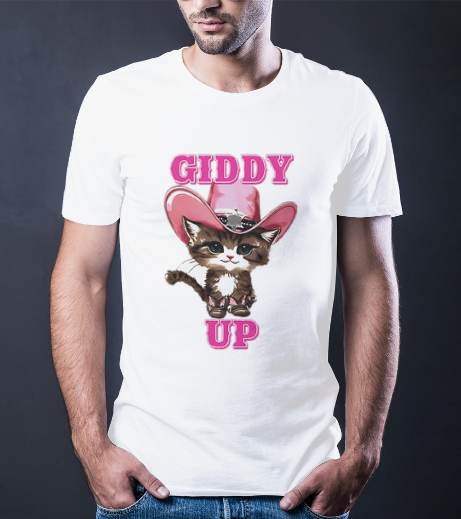 Giddy Up Cowboy Cat Pink Hat Kitten T-Shirt