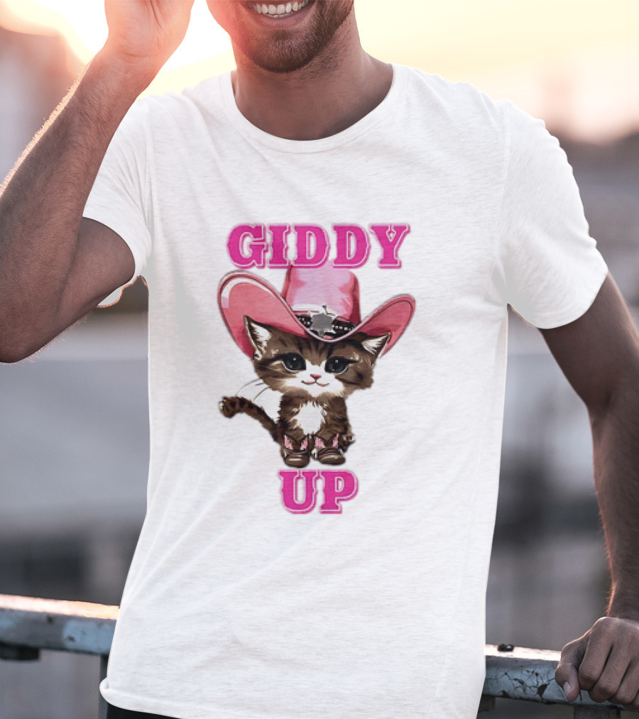 Giddy Up Cowboy Cat Pink Hat Kitten T-Shirt