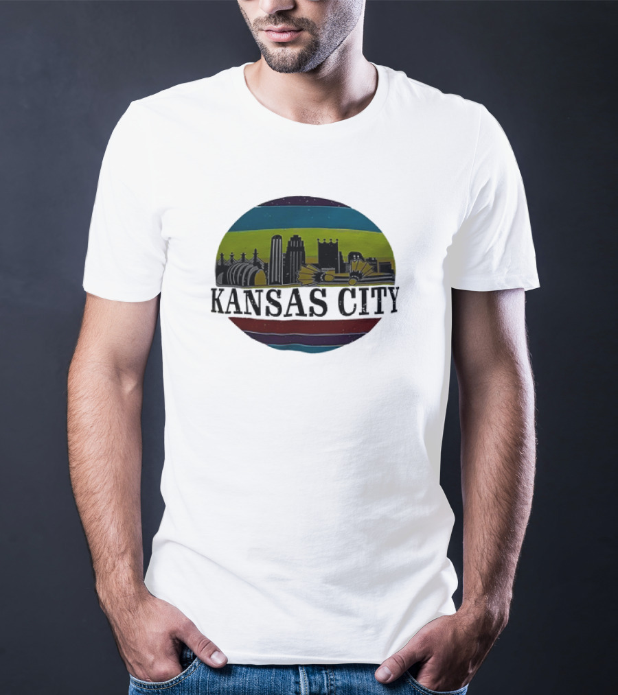 Kansas City Vintage Skyline Retro Stripes T-Shirt