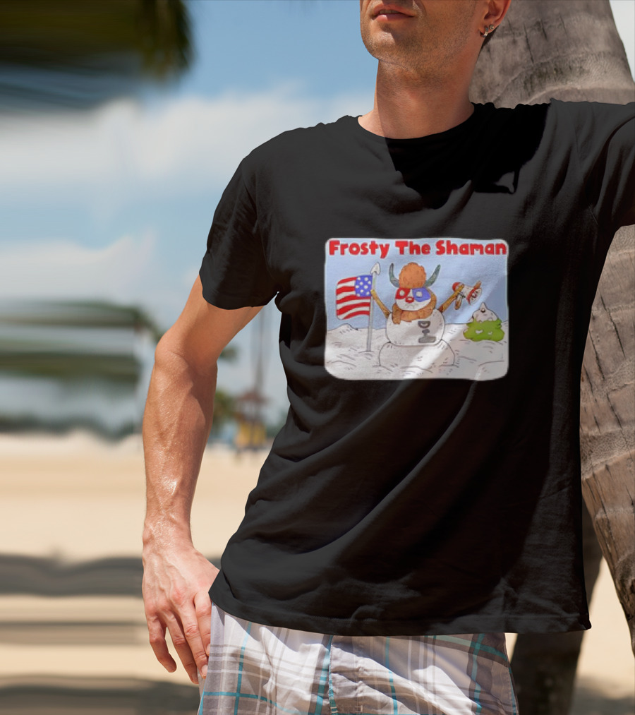 Frosty The Shaman USA Flag Viking Helmet Snowman T-Shirt