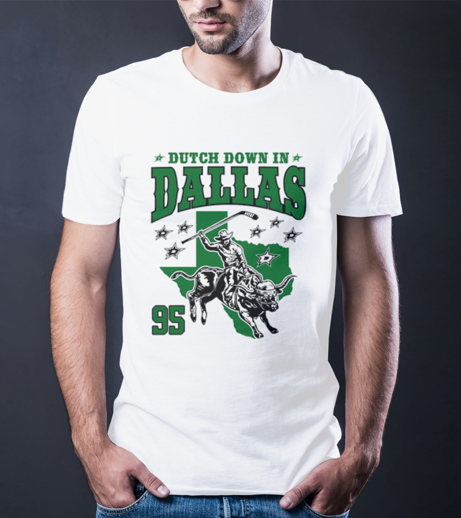 Dutch Down In Dallas Stars 95 Hockey Cowboy Bull Riding Texas T-Shirt