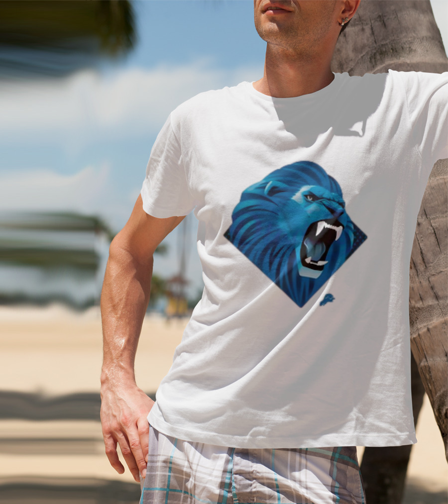 Detroit Lions Roaring Blue Lion Head Emblem T-Shirt