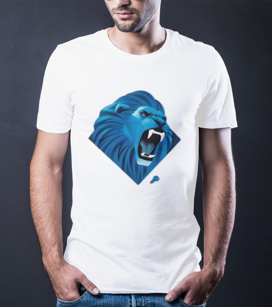 Detroit Lions Roaring Blue Lion Head Emblem T-Shirt