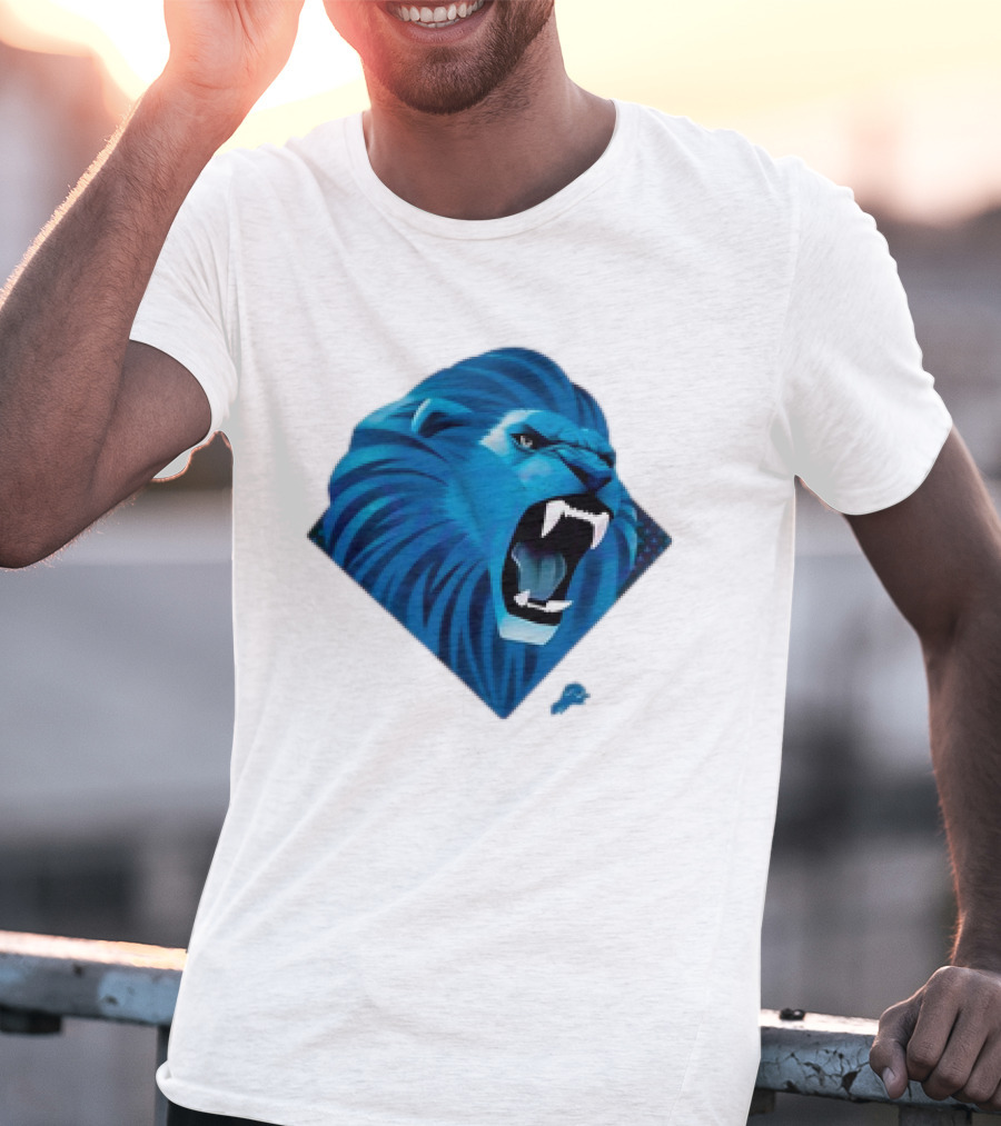 Detroit Lions Roaring Blue Lion Head Emblem T-Shirt