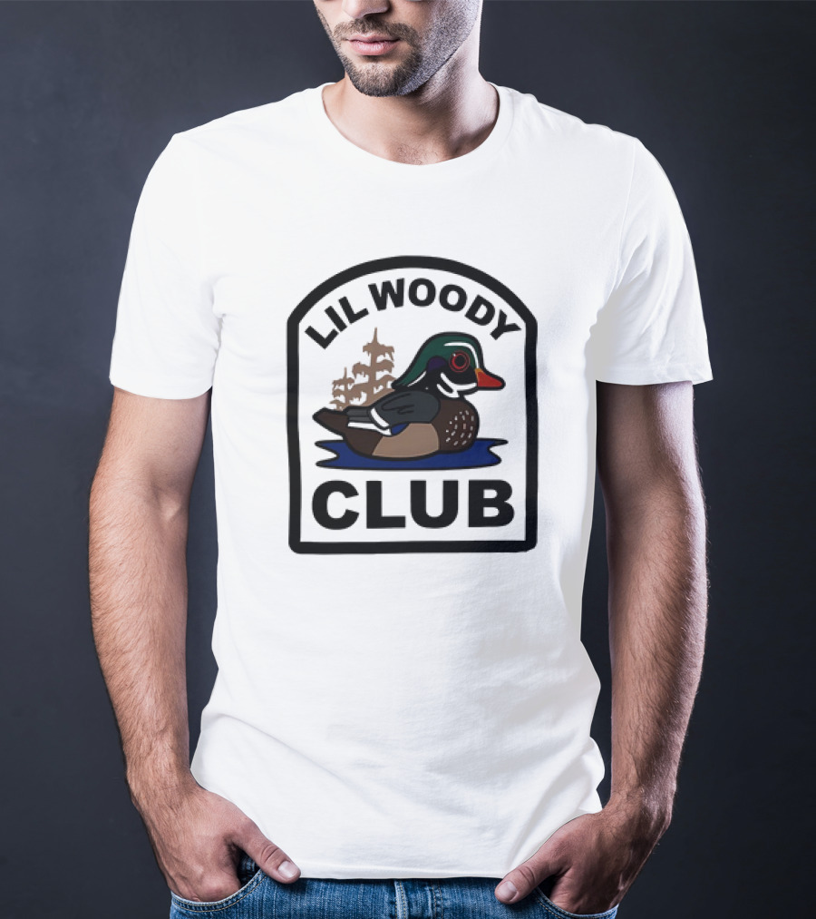 Lil Woody Club Duck Logo And Tree Background T-Shirt