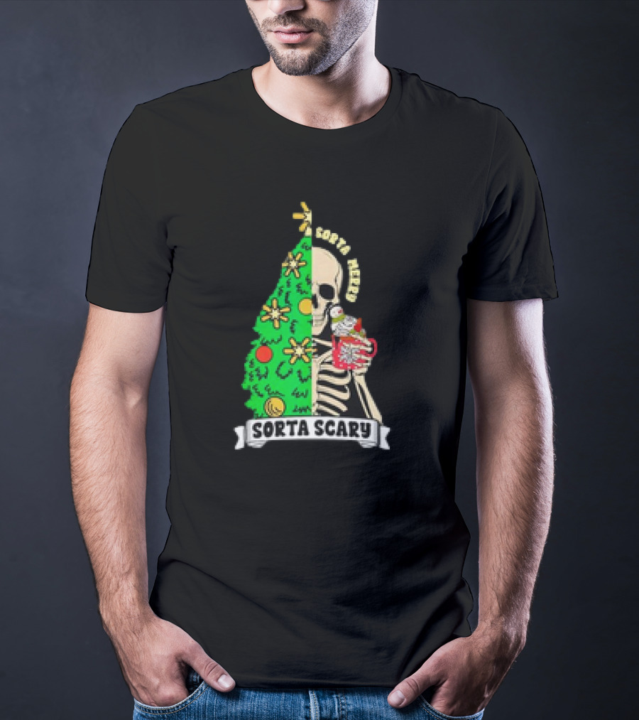 Sorta Merry Sorta Scary Christmas Skeleton Xmas Tree T-Shirt