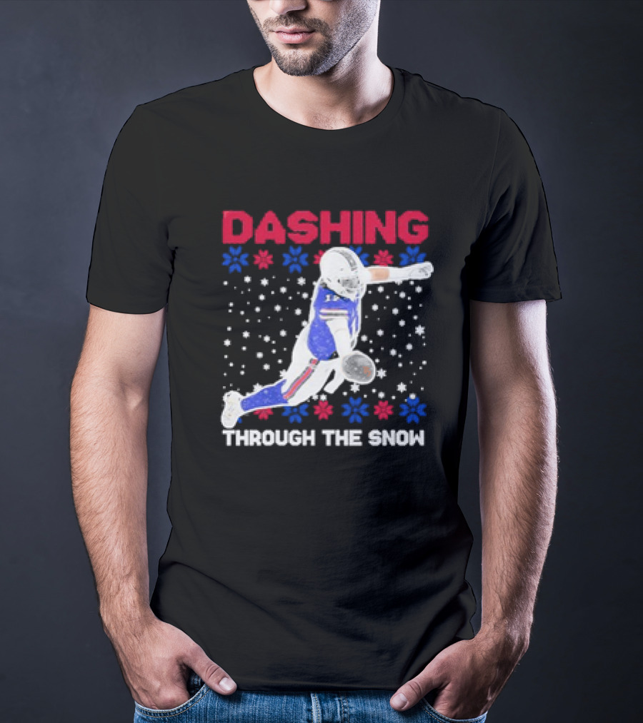 Josh Allen Buffalo Bills Dashing Through The Snow Holiday Football T-Shirt