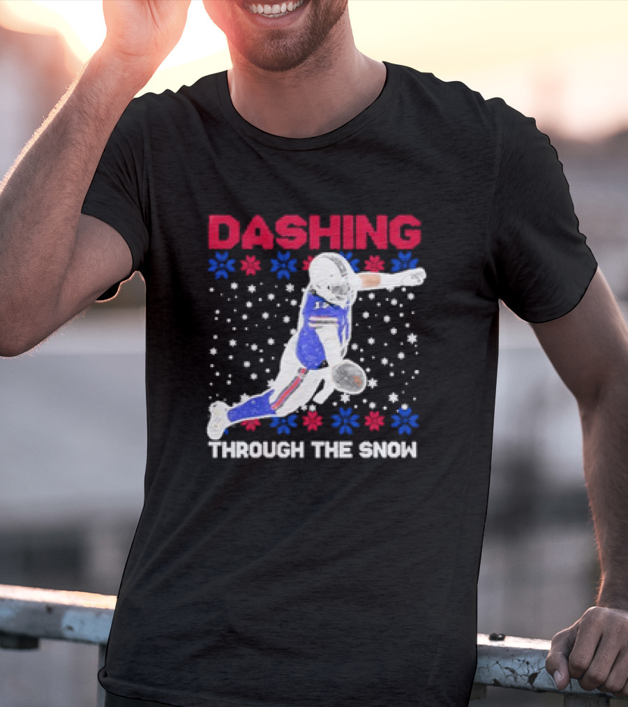 Josh Allen Buffalo Bills Dashing Through The Snow Holiday Football T-Shirt