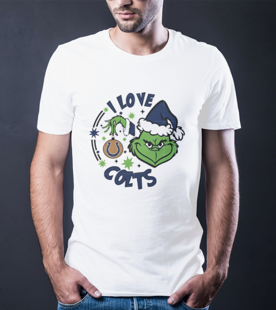 Indianapolis Colts I Love Colts Christmas Grinch Santa Hat T-Shirt