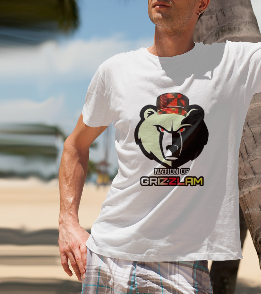 Nation Of Grizzlam Bear Logo With Camo Hat T-Shirt