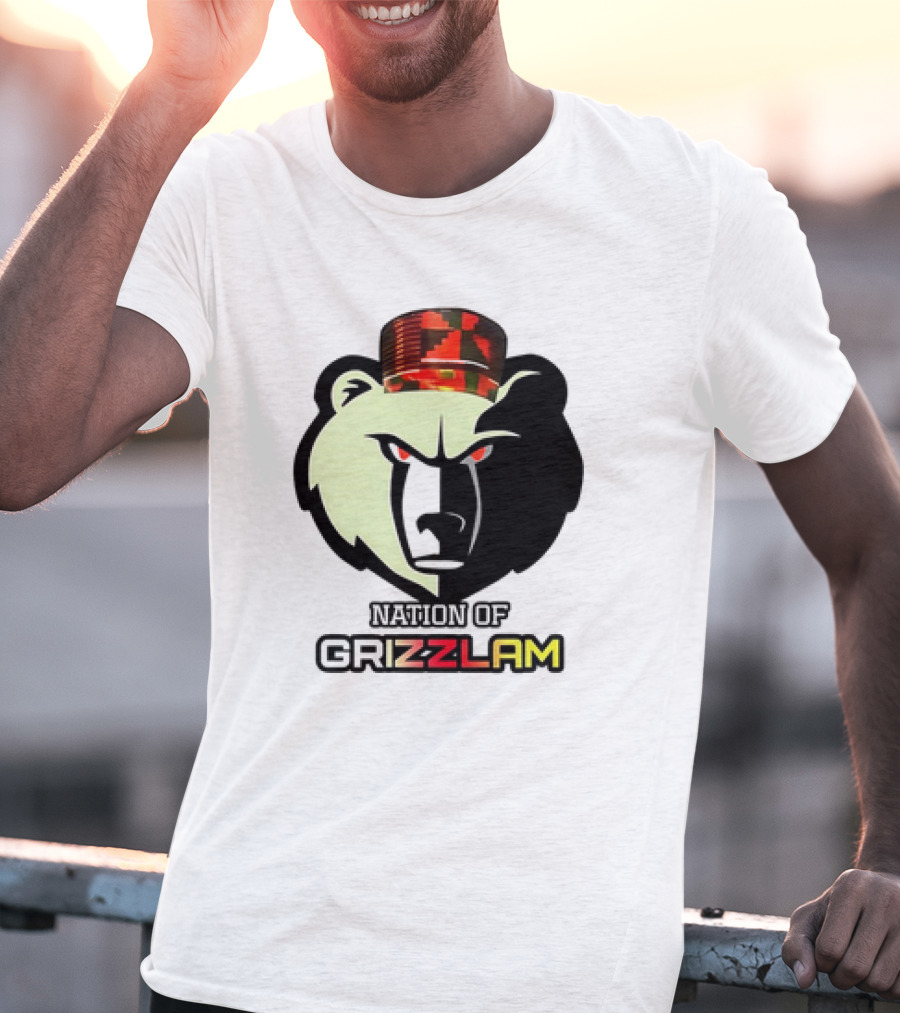 Nation Of Grizzlam Bear Logo With Camo Hat T-Shirt