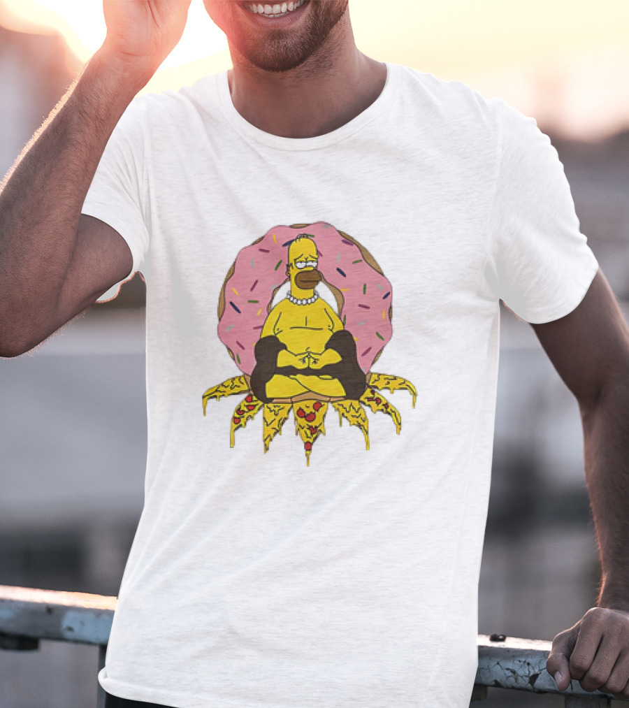 Homer Simpson Buddha Namaste With Donut And Pizza Lotus From The Simpsons T-Shirt
