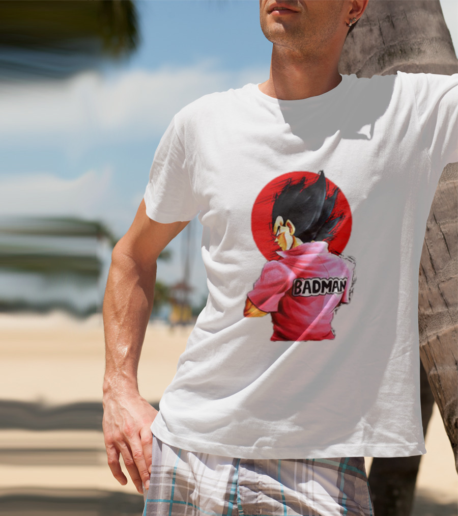 Vegeta Badman Pink Shirt Dragon Ball Style Red Circle Background T-Shirt