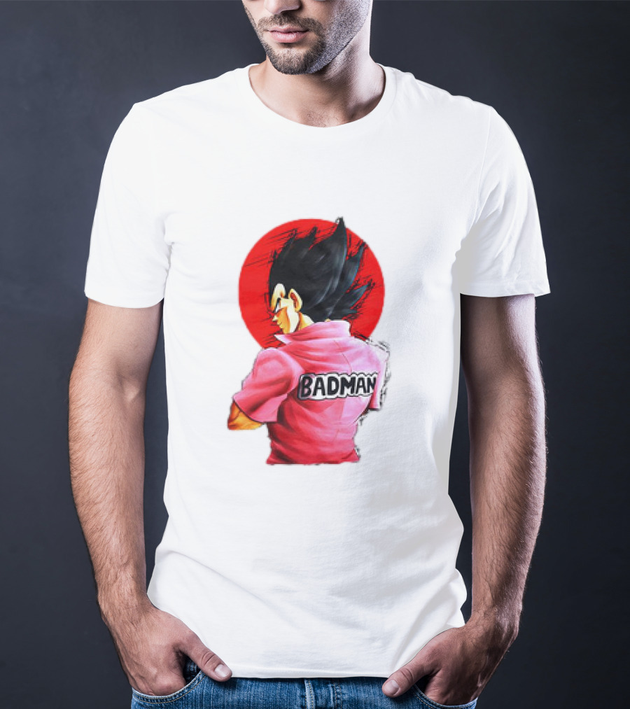Vegeta Badman Pink Shirt Dragon Ball Style Red Circle Background T-Shirt