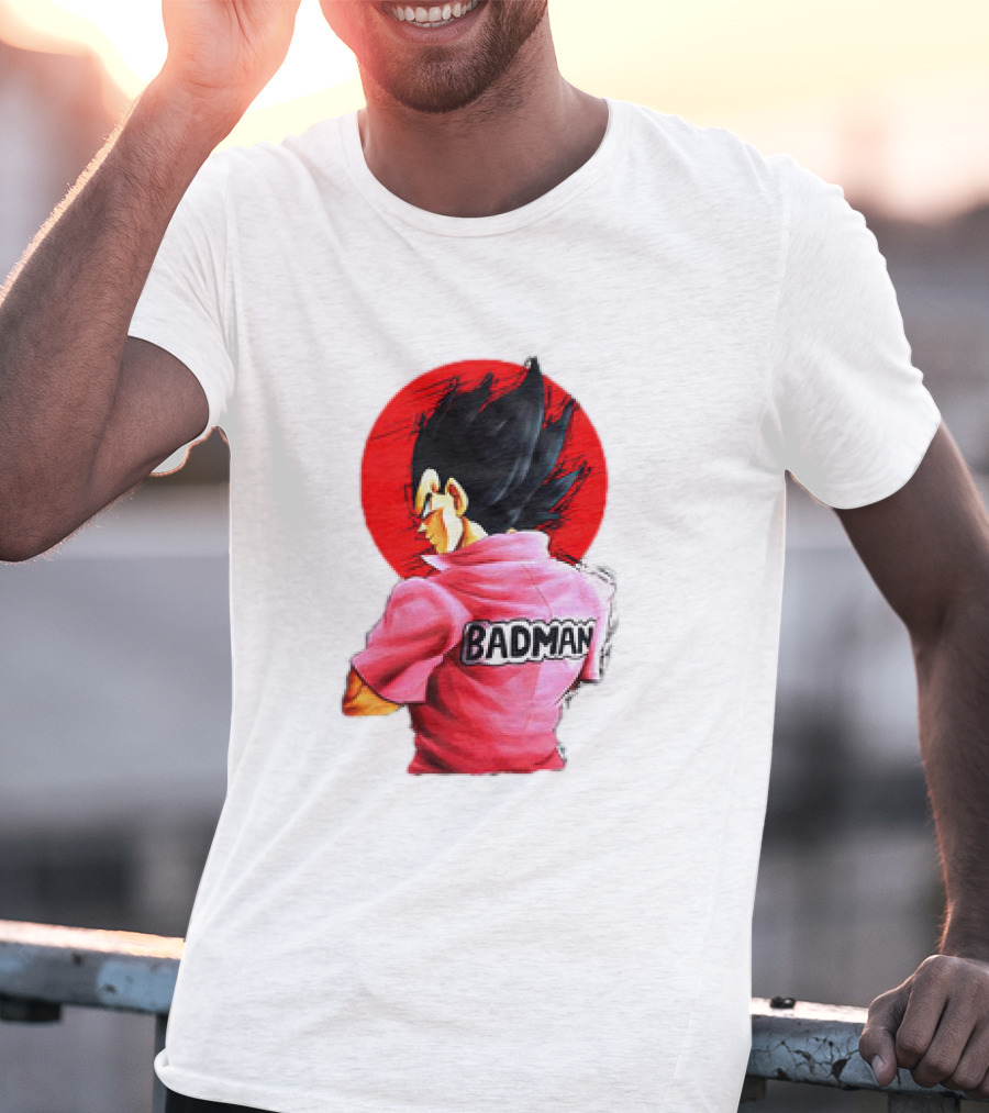 Vegeta Badman Pink Shirt Dragon Ball Style Red Circle Background T-Shirt