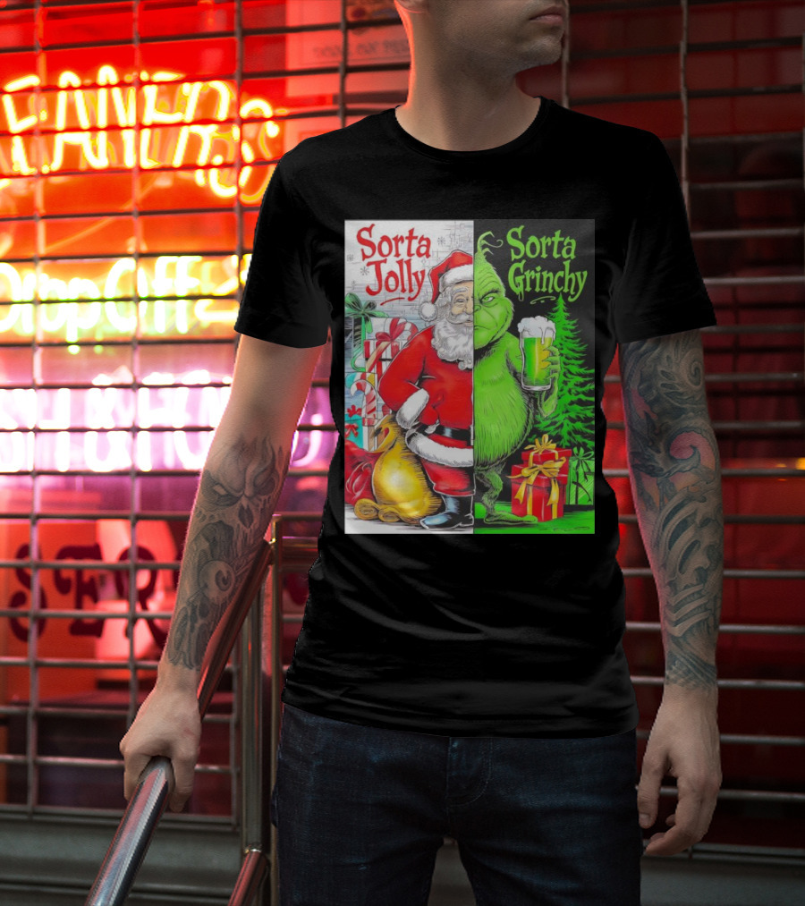 Sorta Jolly Sorta Grinchy Santa Claus Grinch Christmas Gifts T-Shirt