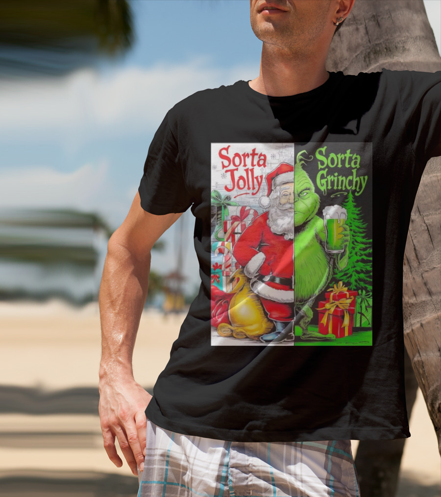 Sorta Jolly Sorta Grinchy Santa Claus Grinch Christmas Gifts T-Shirt