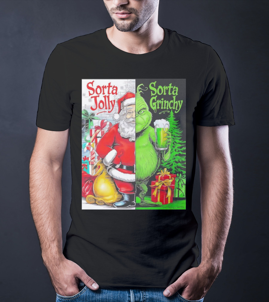 Sorta Jolly Sorta Grinchy Santa Claus Grinch Christmas Gifts T-Shirt