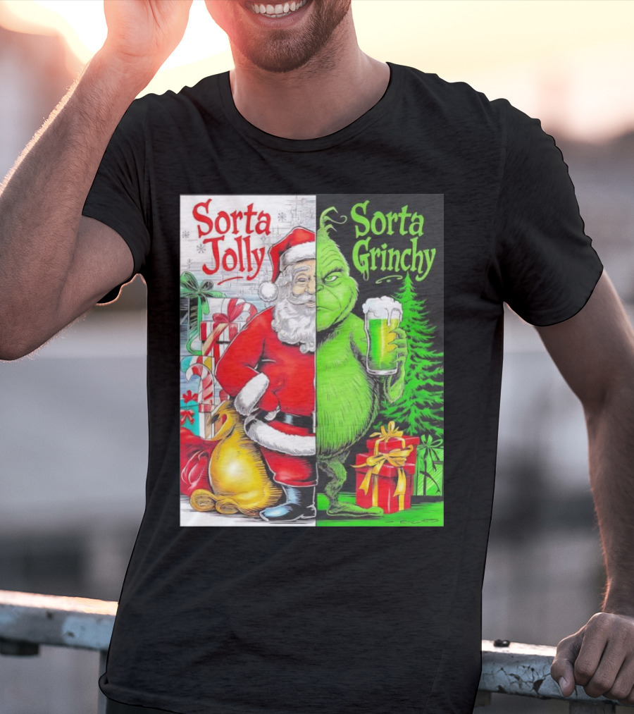 Sorta Jolly Sorta Grinchy Santa Claus Grinch Christmas Gifts T-Shirt