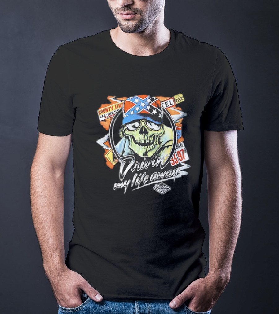 Driven My Life Away Thelma And Louise Skull With Route 66 County Line Symbols T-Shirt