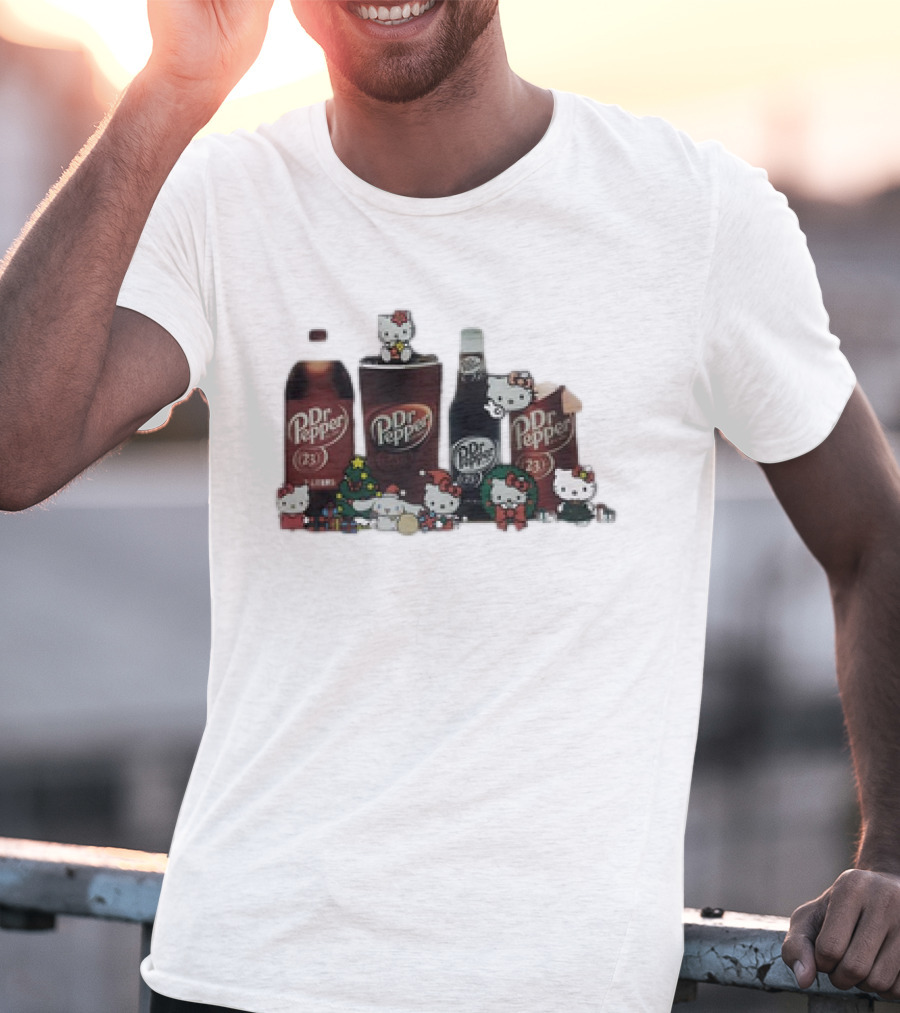 Hello Kitty Holiday With Dr Pepper Bottles And Cans T-Shirt