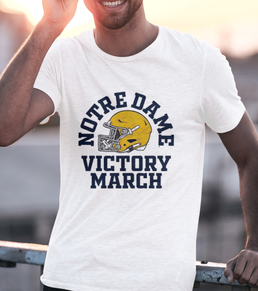 Notre Dame Victory March 2025 Fighting Irish Helmet T-Shirt