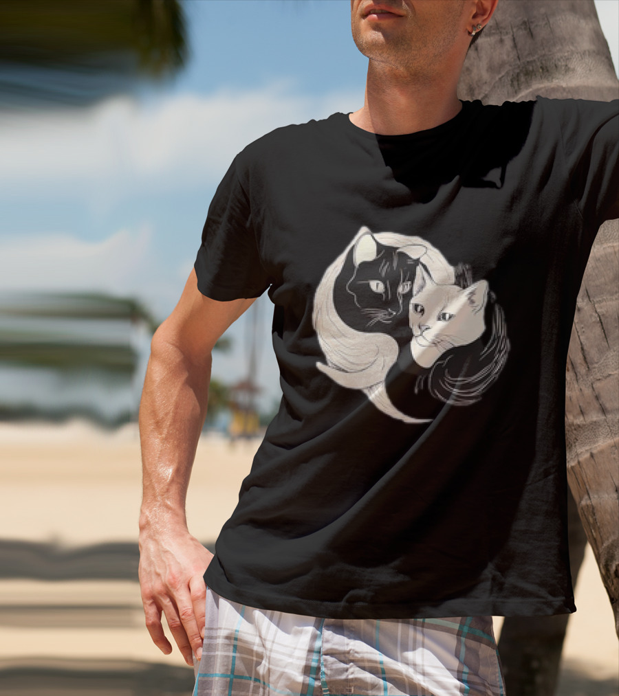 Yin Yang Cats Black And White Circle Harmony T-Shirt