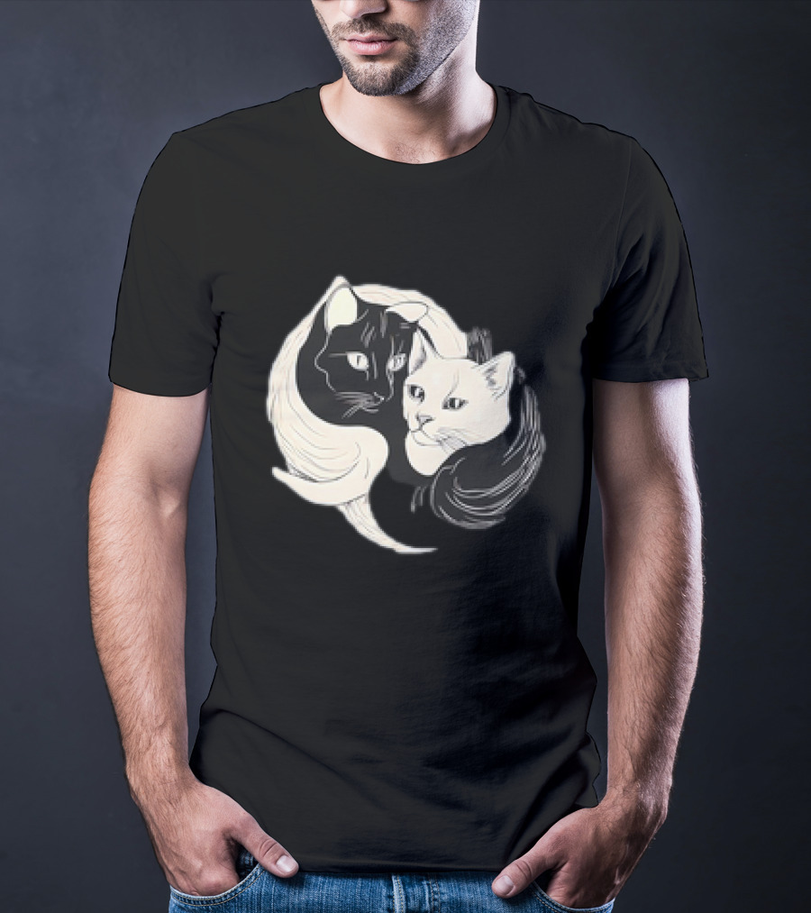 Yin Yang Cats Black And White Circle Harmony T-Shirt
