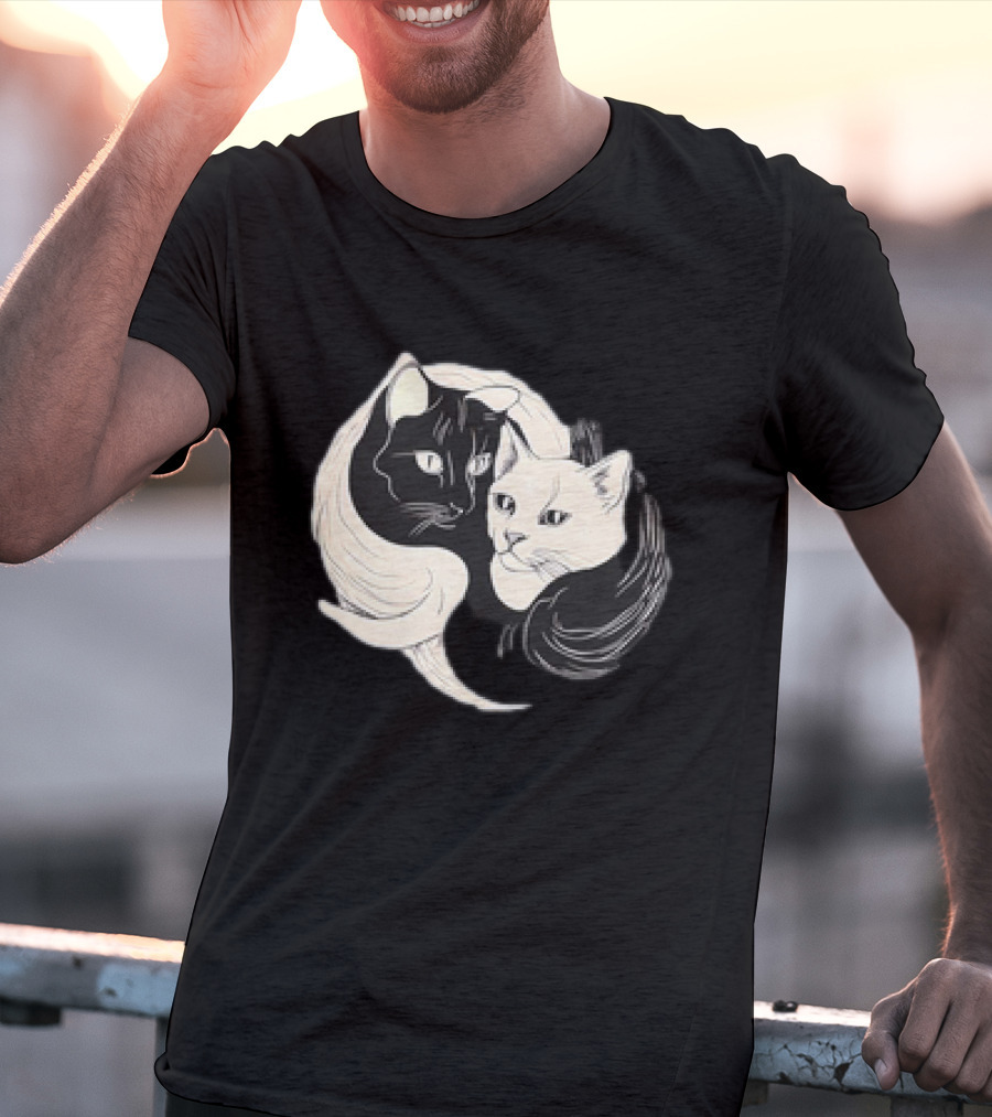 Yin Yang Cats Black And White Circle Harmony T-Shirt