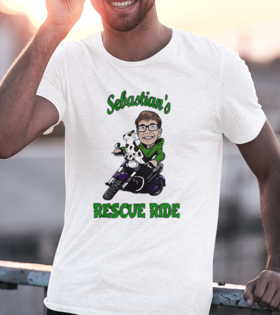 Sebastian's Rescue Ride Sebastian Rogers Motorcycle Puppy Adventure T-Shirt